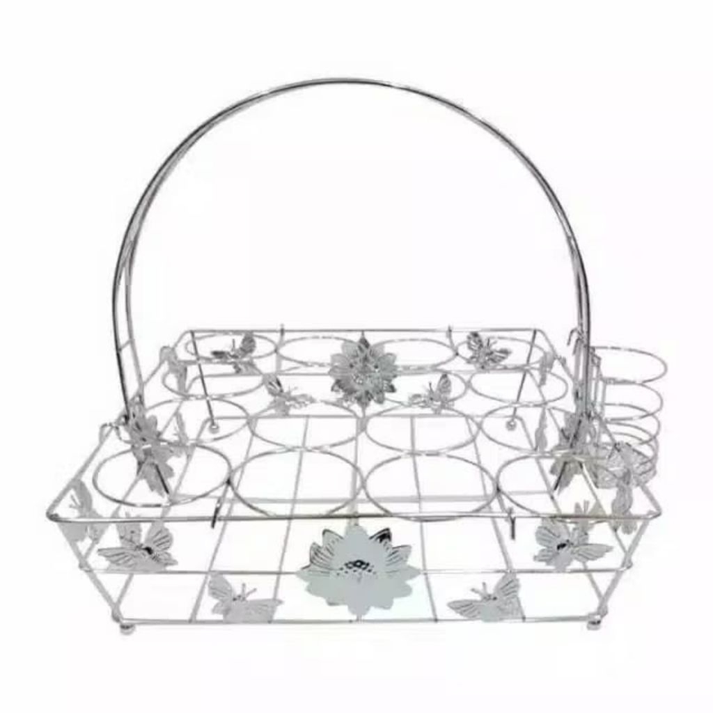 Rak Aqua Gelas Estetik Isi 16 + Sudah Bubble Rak Aqua Stainless Steel/ Tempat Aqua Gelas/ Tatakan Aq