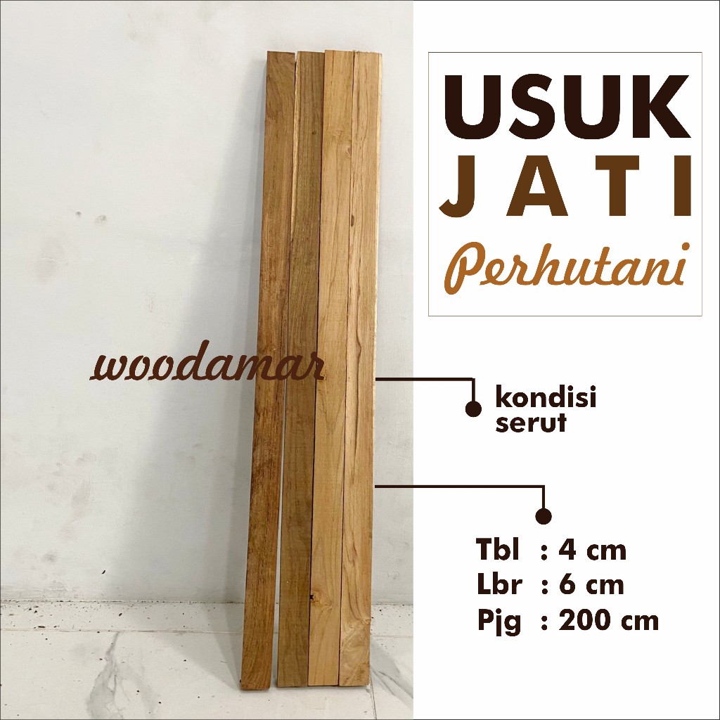 Balok Usuk 4x6x200 cm Kayu Jati Perhutani Allgrade - woodamar -