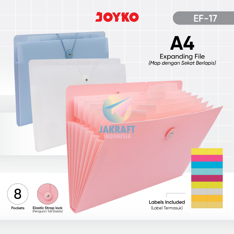 Map Harmonika Expanding File A4 8 Pocket Plastik dengan Tali Elastis