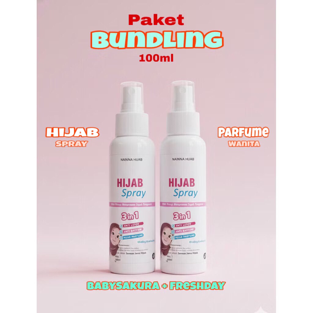 BUNDLING Hijab Spray Parfume Wanita 100ml Anti Lepek Anti Leyot Anti Bakteri Tahan 12 Jam Aroma Baby