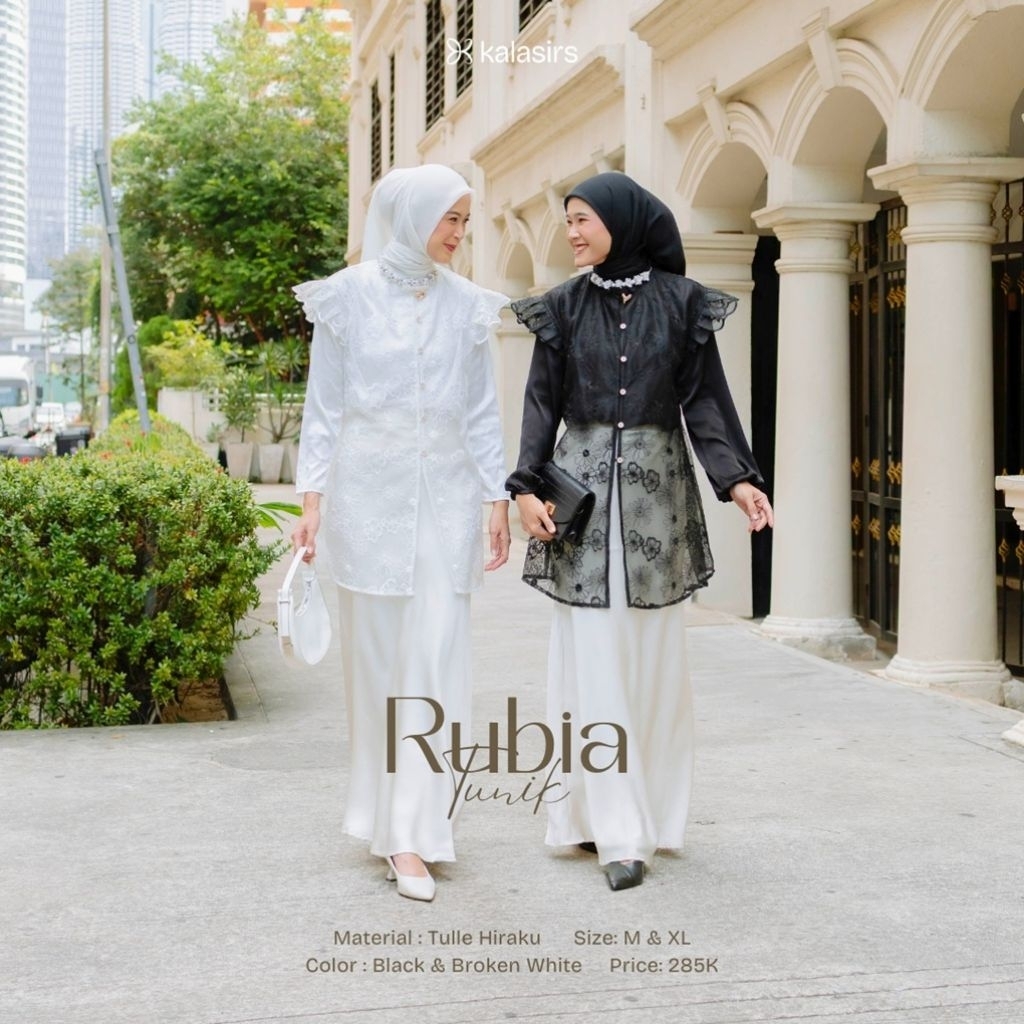 Tunik Brokat Rubia Kalasiris Terbaru Outer Atasan Kondangan Hitam Putih