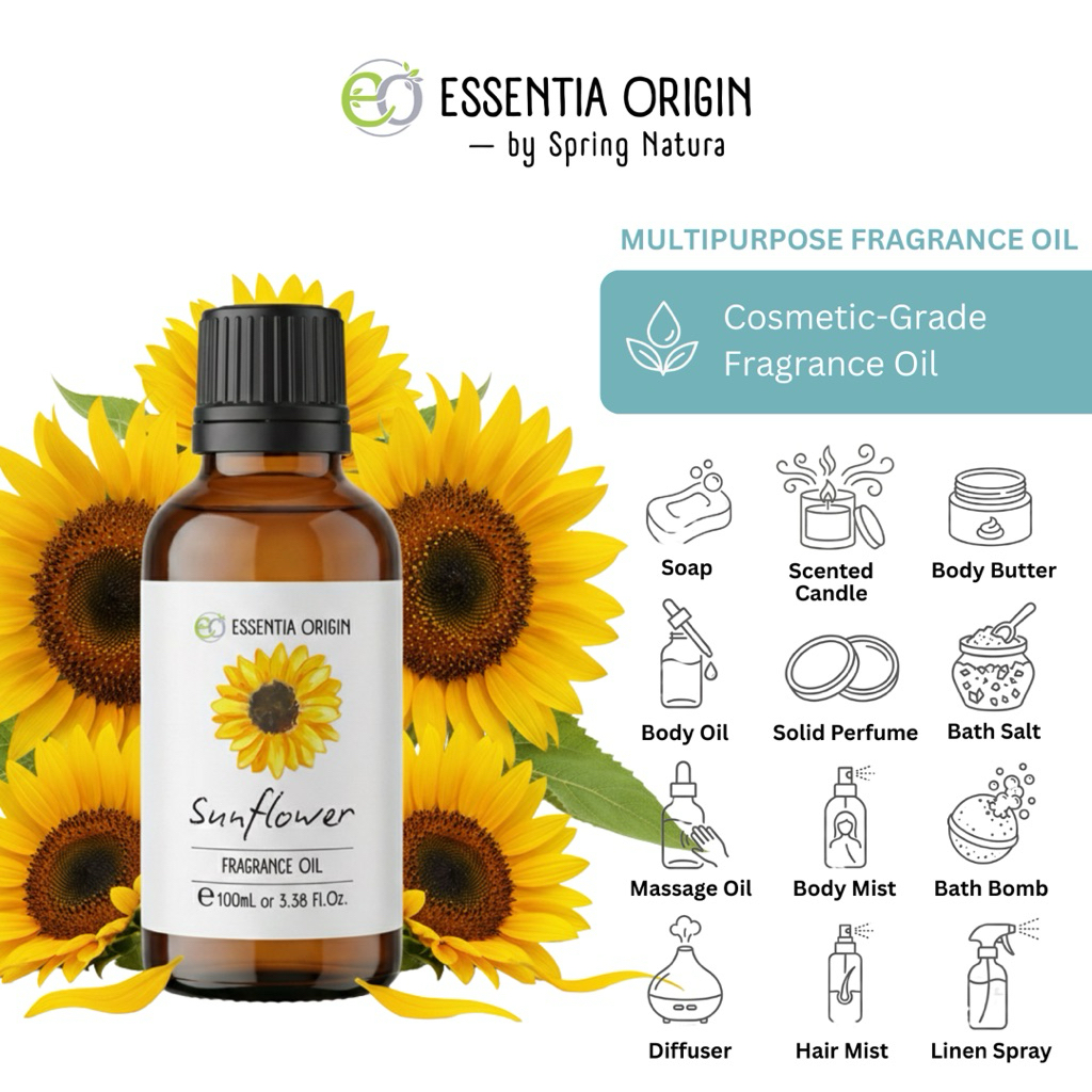 ESSENTIA ORIGIN - 100ml / 10ml Sunflower Fragrance Oil | Fragrance Oil Cosmetic Grade | Fragrance Oi