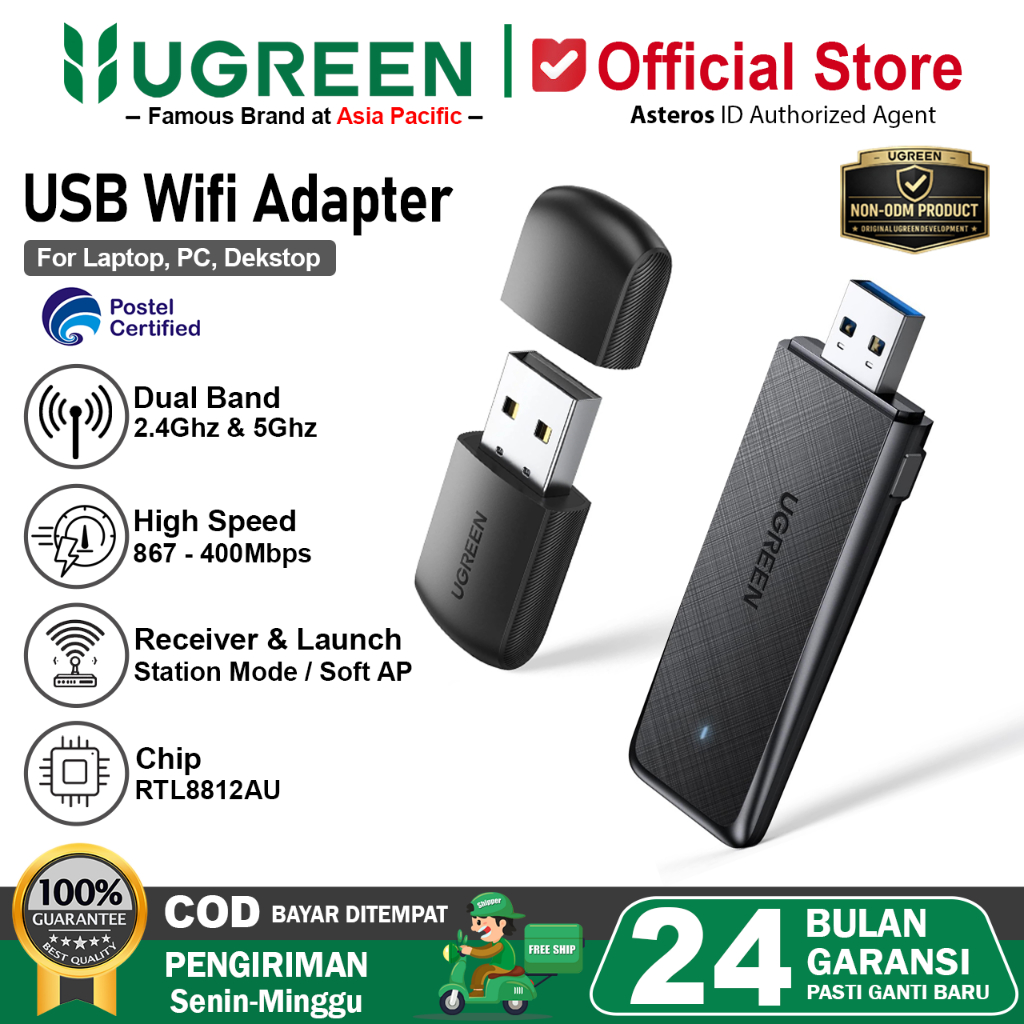 UGREEN Wifi Adapter Reciever Dual Band 2.4GHz-5GHz Max 1300Mbps 50340