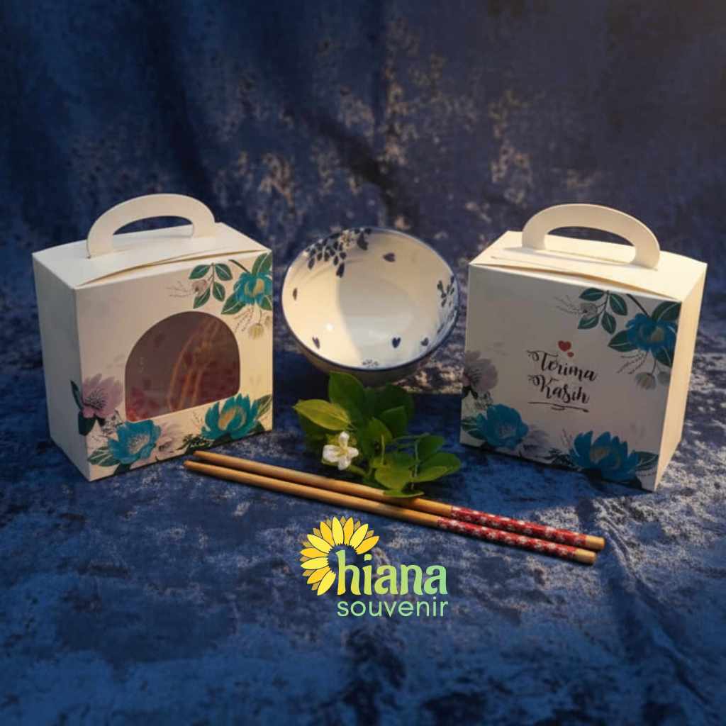 Souvenir Premium Mangkok Korea Keramik Bohemian Tanpa Sumpit Kemas Box