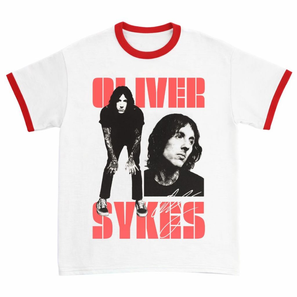 Psycho Crucify "Oliver Sykes" Ringer Tee | List Red / Black | Katun 24s | Kaos Pria Wanita