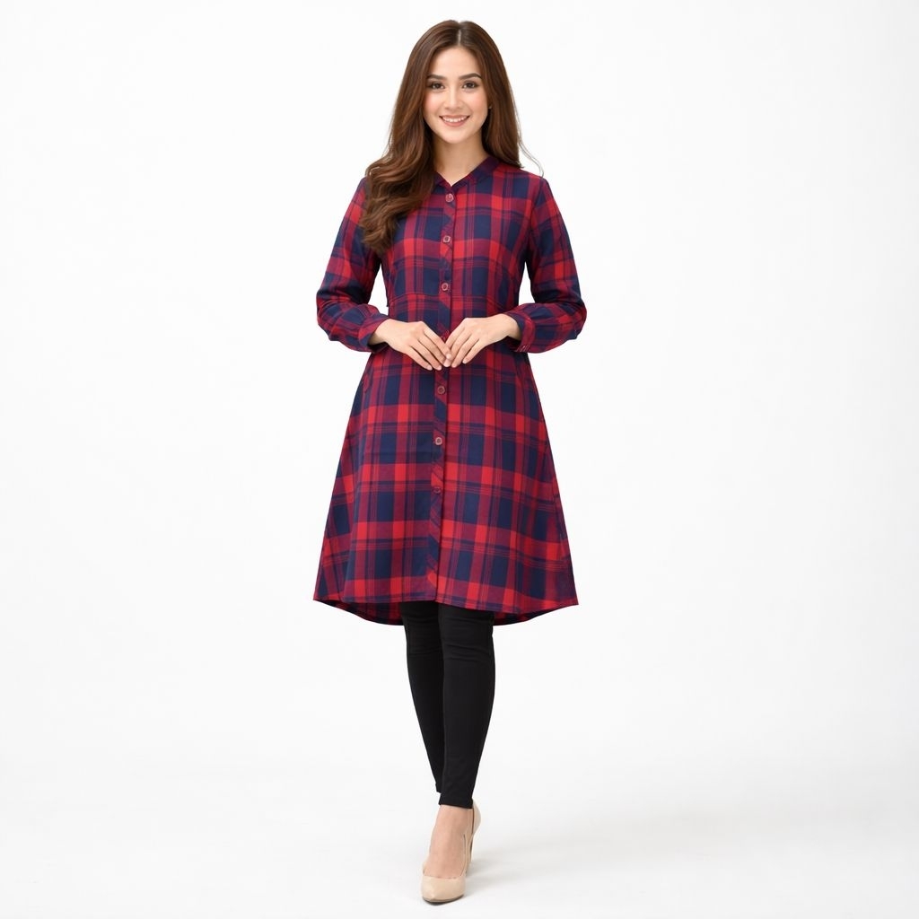 Triel CO Tunik Midi Flanel Import Motif Kotak high Quality Tebal dan Original
