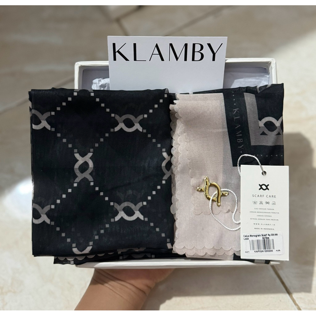 Wearing Klamby calya monogram scarf lead