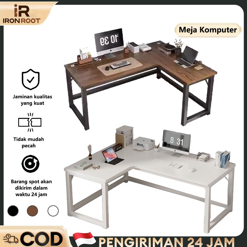 IRONROOT Meja Komputer Minimalis Meja Gaming L Meja Komputer L Shaped Meja Kerja Besi