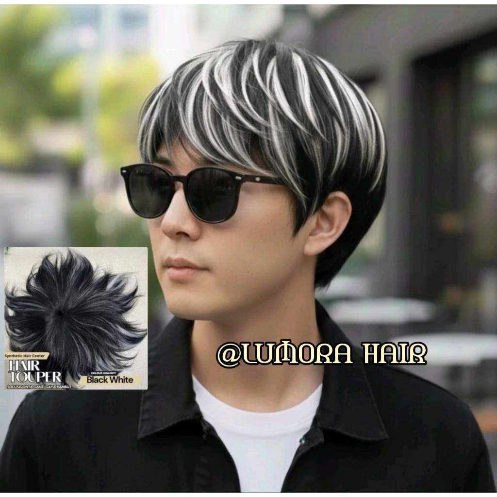 Lumora Hair Toupee Hairclip pria Pendek - wig toupee Korea style