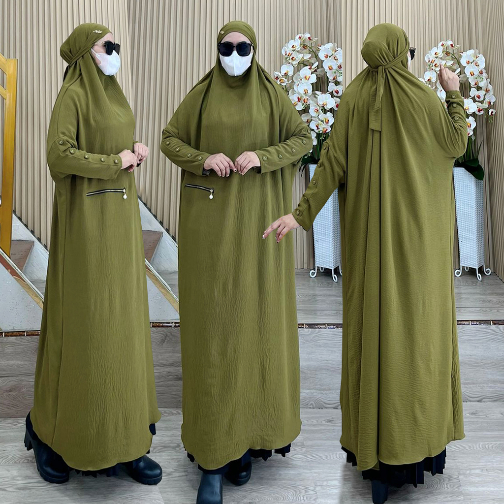 Hijab Jumbo Syari Kode LONGRES Model Langsung Kaya Gamis Bahan Kringkel Premium By AjeZas Collection