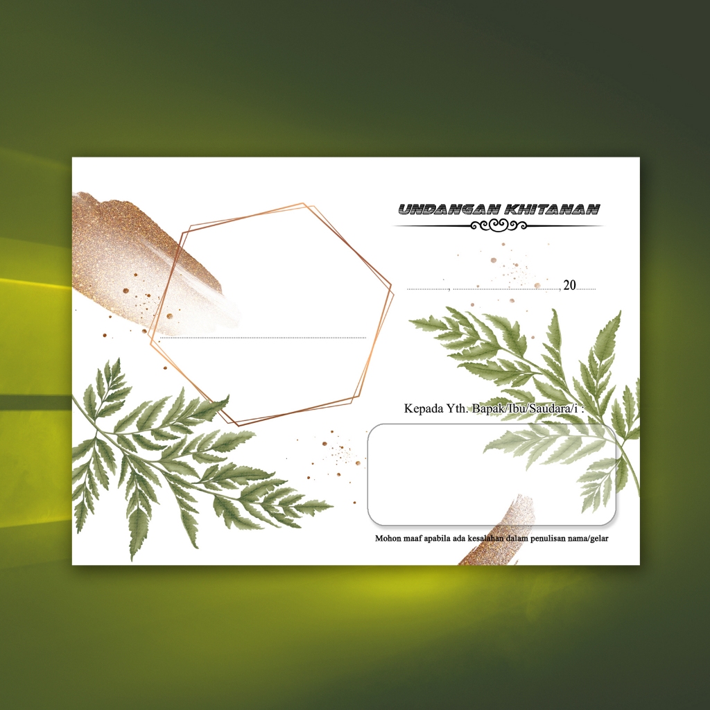 (ISI 25 PCS) KARTU UNDANGAN KHITAN TEMA DAUN HIJAU TULIS TANGAN SENDIRI KHITANAN