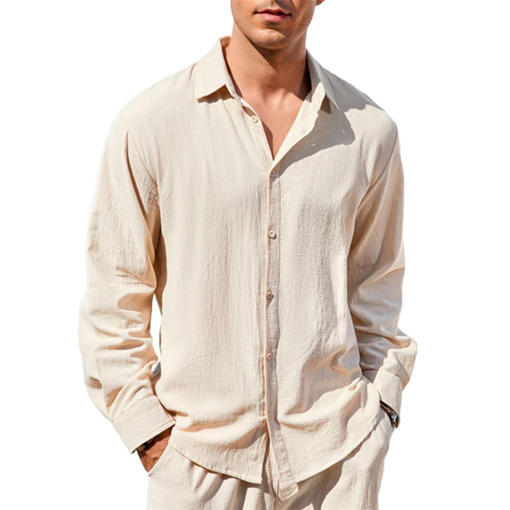 Kemeja Linen Panjang Shirt Kemeja Katun Linen Pria Lengan Panjang Nyaman Santai kemeja linen premium