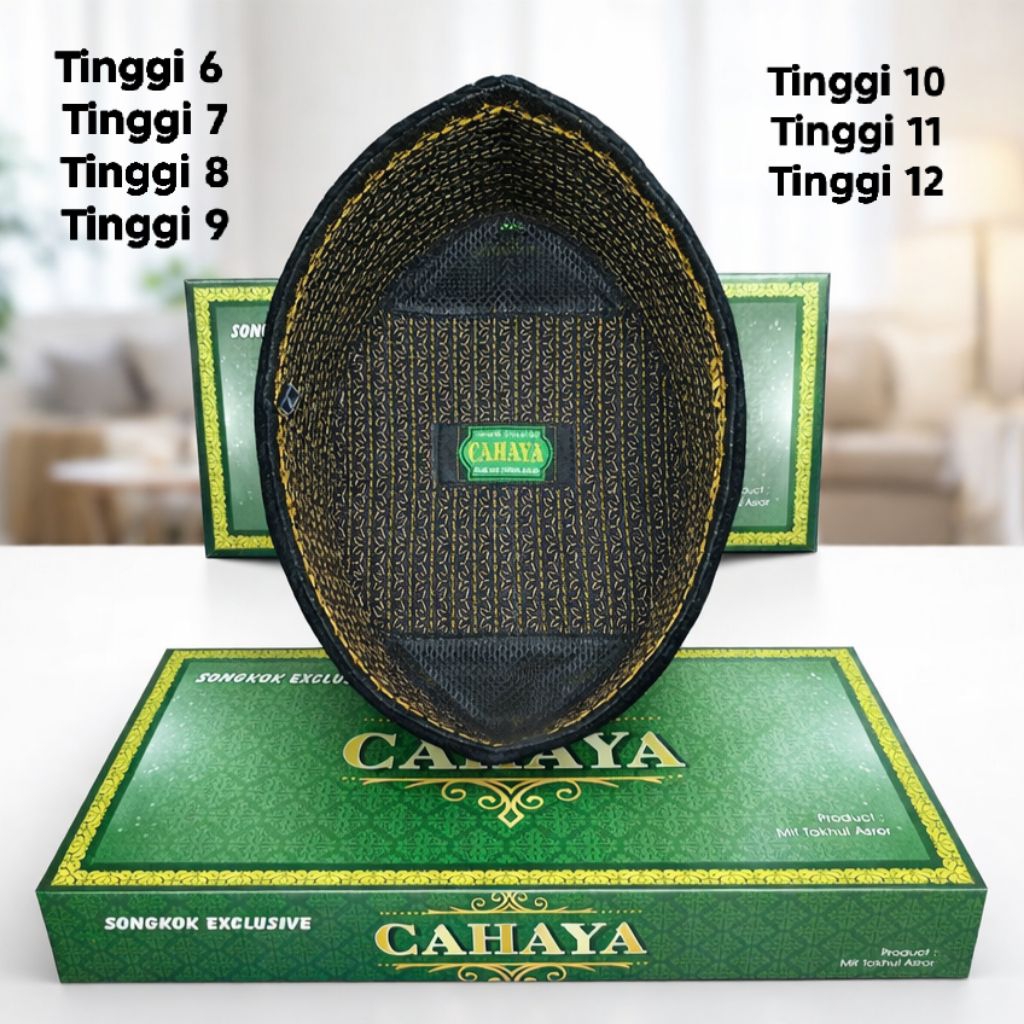 Peci songkok hitam premium cahaya tinggi 6 sampai tinggi 12