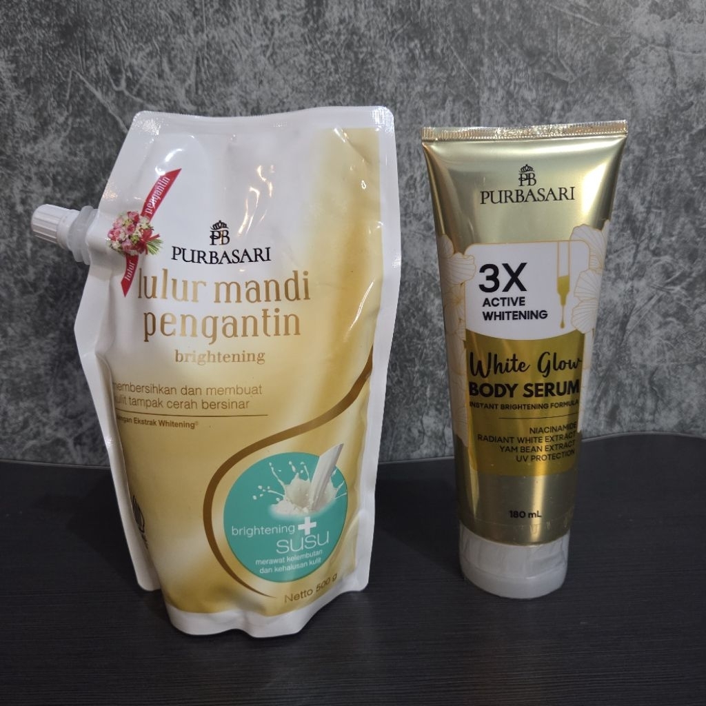 [Paket] Purbasari Lulur Mandi Pengantin 500gr + Body Serum White Glow Purbasari