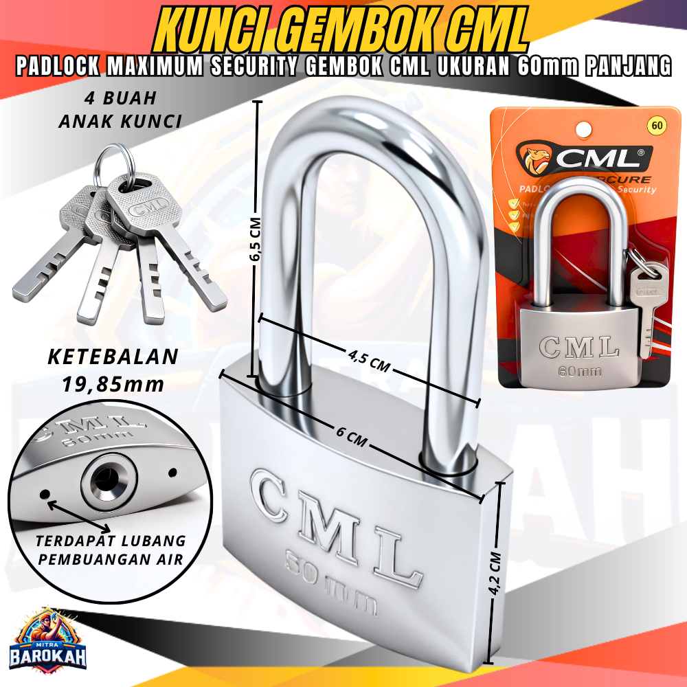 Gembok Pintu Rumah CML Ukuran 60mm Panjang / Gembok Rantai CML / Gembok Pagar Rumah / Gembok Pintu R