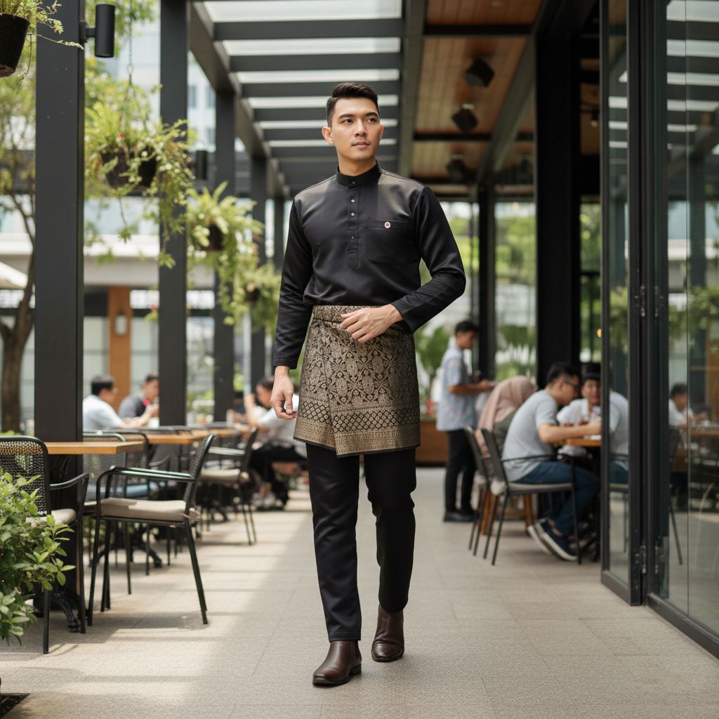 Baju kurung pria teluk belanga bahan satin premium ukuran M L XL XXL