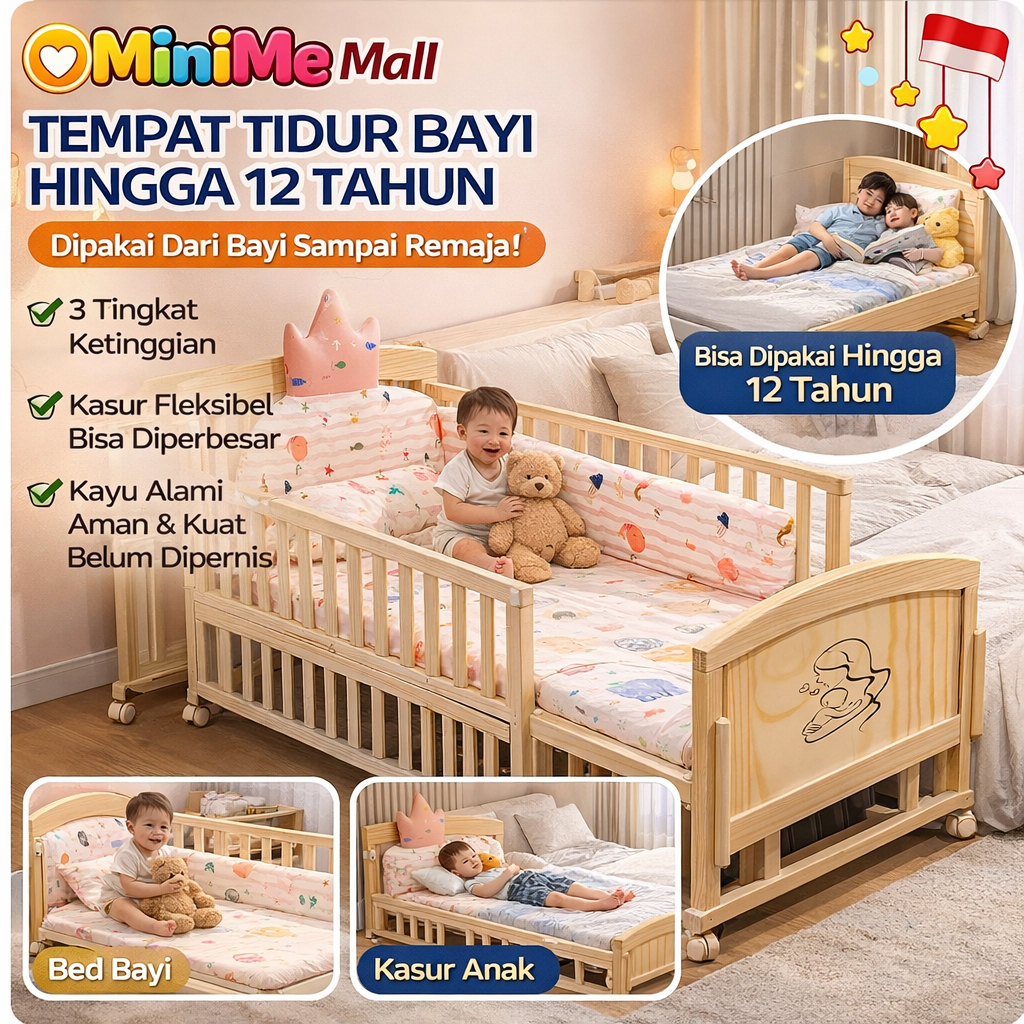 tempat tidur bayi kayu padatTanpa Cat &  Tanpa Formalin Tempat Tidur Bayi 0-10 Tahun/Box Bayi