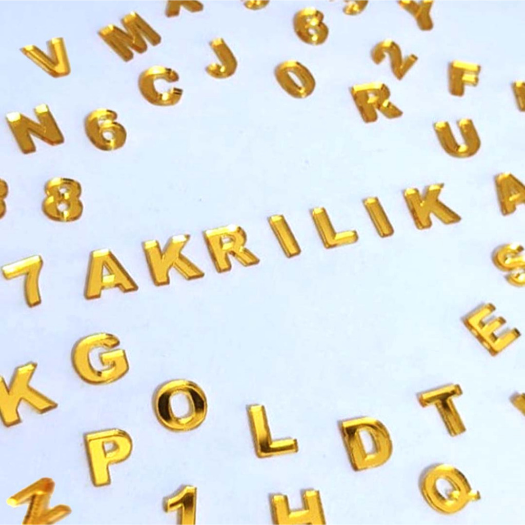 Huruf Akrilik Gold Custom tebal 2 mm | Angka Gold Abjad Akrilik| Huruf Alfabet