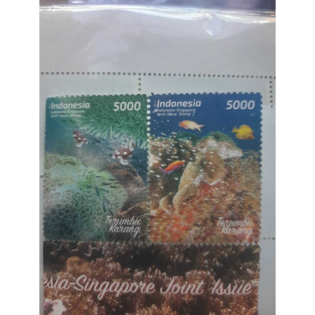 Perangko Indonesia Singapura terumbu karang mini set 2 prangko