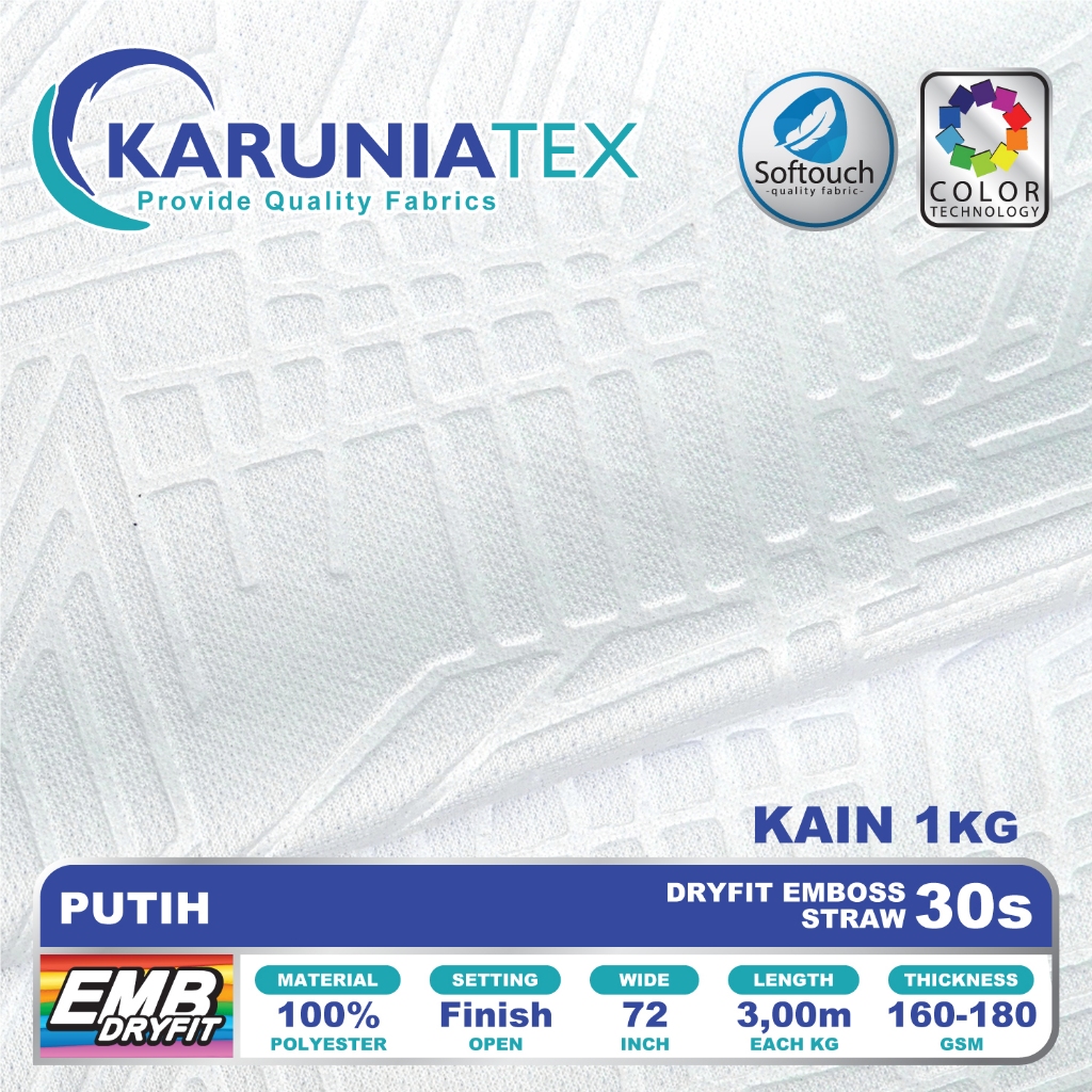 Kain Dryfit Emboss Straw Premium 30s Kiloan | Putih | Karunia Textile