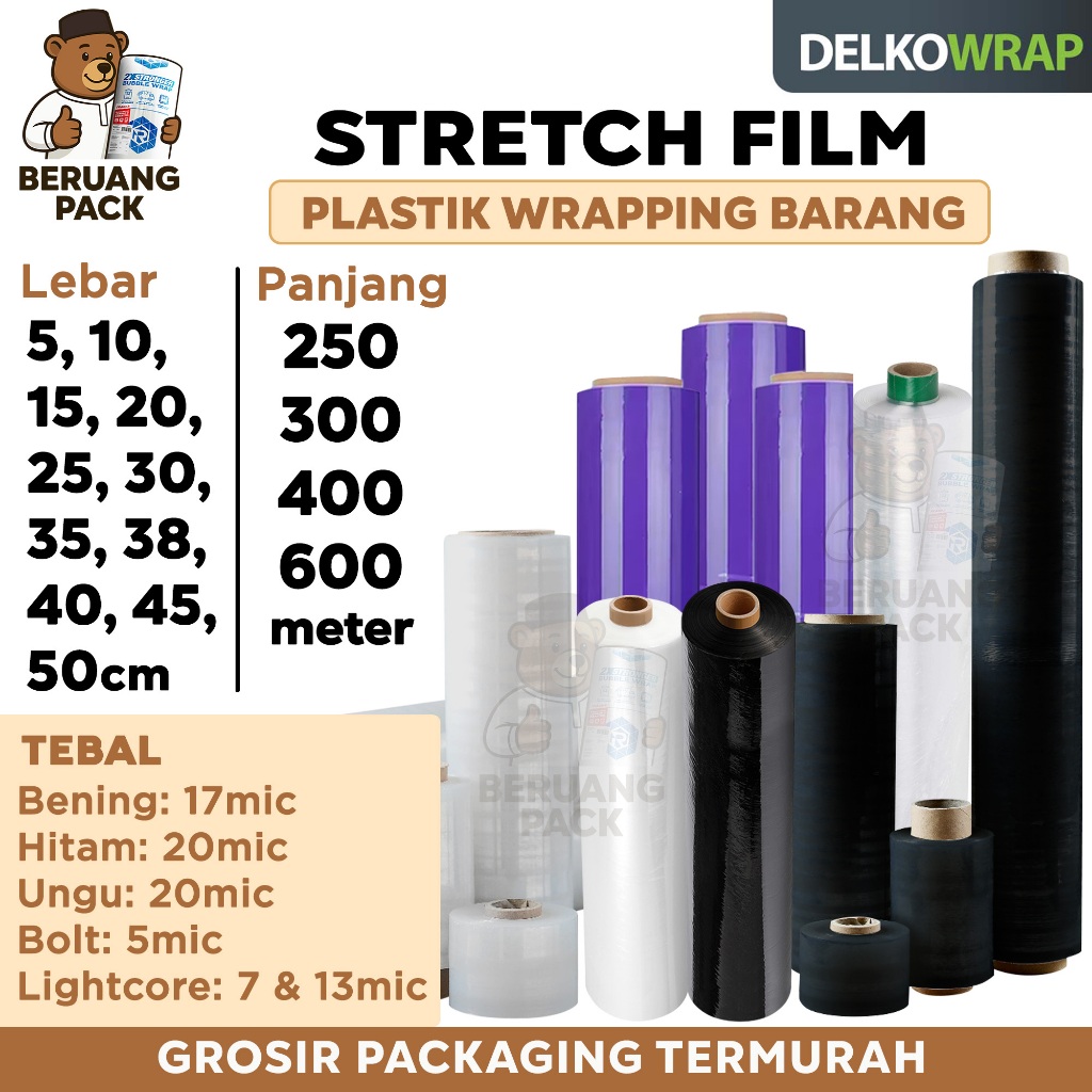 Plastik Wrapping STRETCH FILM Delkowrap Plastic Wrap Pembungkus Barang Tebal Murah Roll / SATUAN