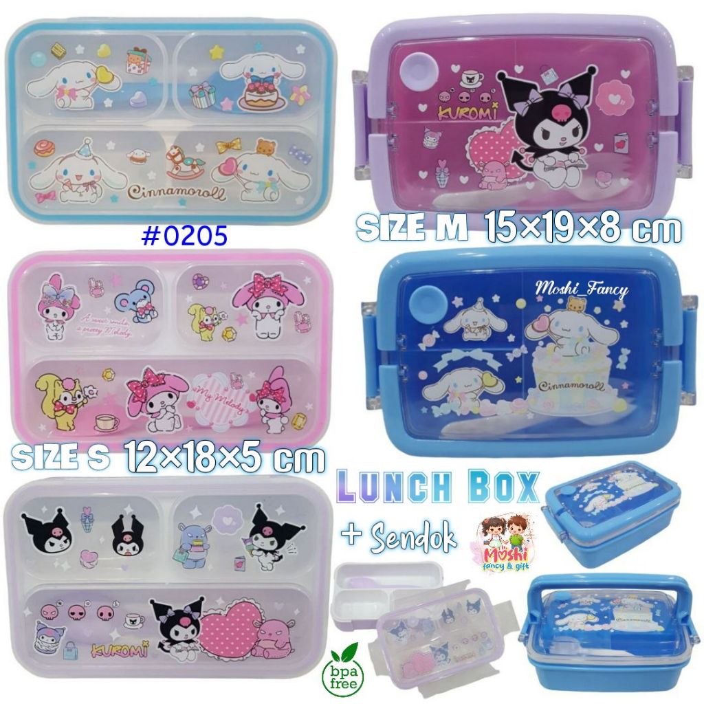 Tempat Makan Yoye Sekat 3 / Tempat Makan Yoye Kecil Motif Kuromi Cinnamorol dan My Melody / Lunch Bo