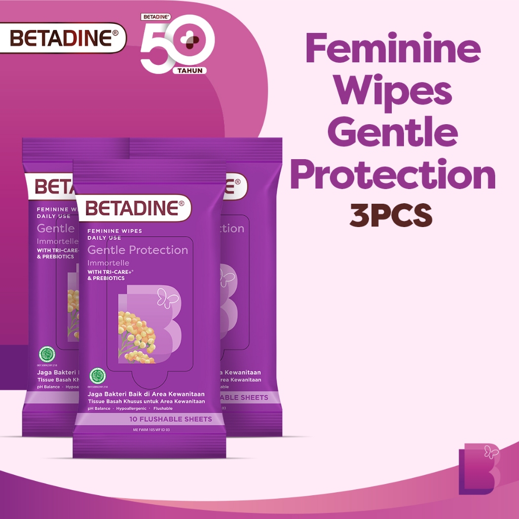 BETADINE FEMININE WIPES Tissue Basah Pembersih Kewanitaan Triple Pack
