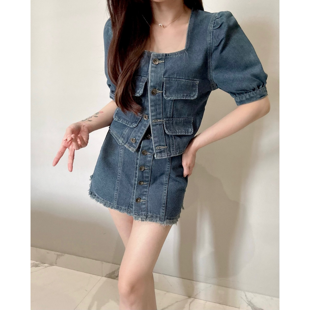 Ndudshop - Denim skirt set (Kode: 5358) – Setelan Wanita – Setelan Denim Wanita –Setelan Skirt Wanit