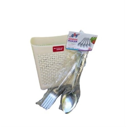 Promo 1 Lusin Sendok + 1 Lusin Garpu + Tempat Sendok Pamela - Set Sendok Garpu Tebal