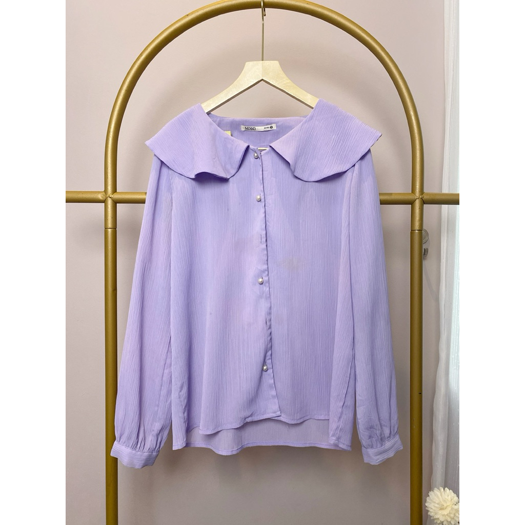 Preloved Blouse Kemeja Kekinian Korean Style Lengan Panjang Kerah Sailor Vintage Ungu Lilac