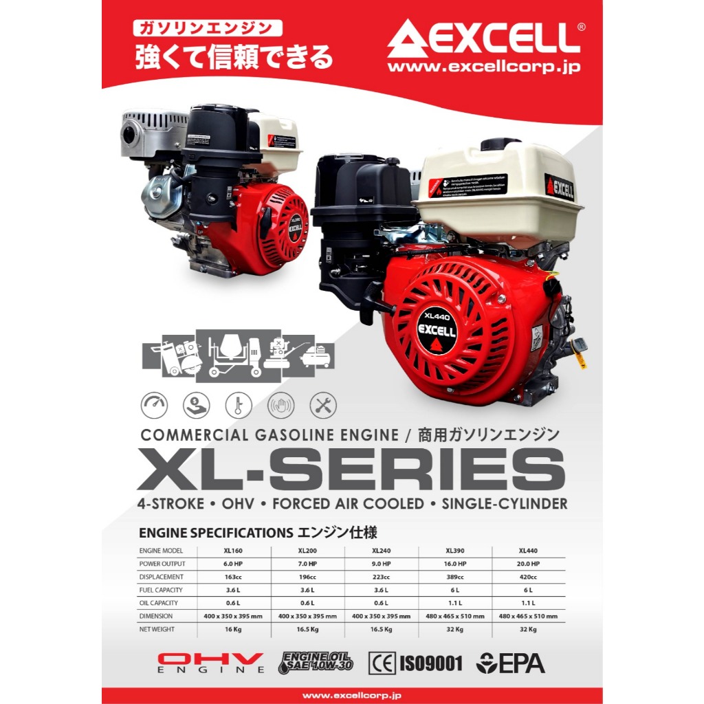 EXCELL XL160 Mesin penggerak / Gasoline engine Bensin 6 HP HONDA