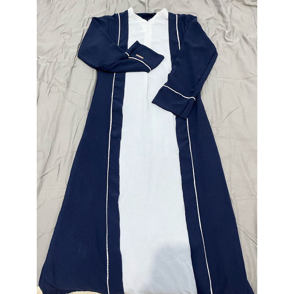 ABAYA wanita /remaja (LUNA ABAYA) Gamis Two Tone Navy Putih Elegan Syar'i