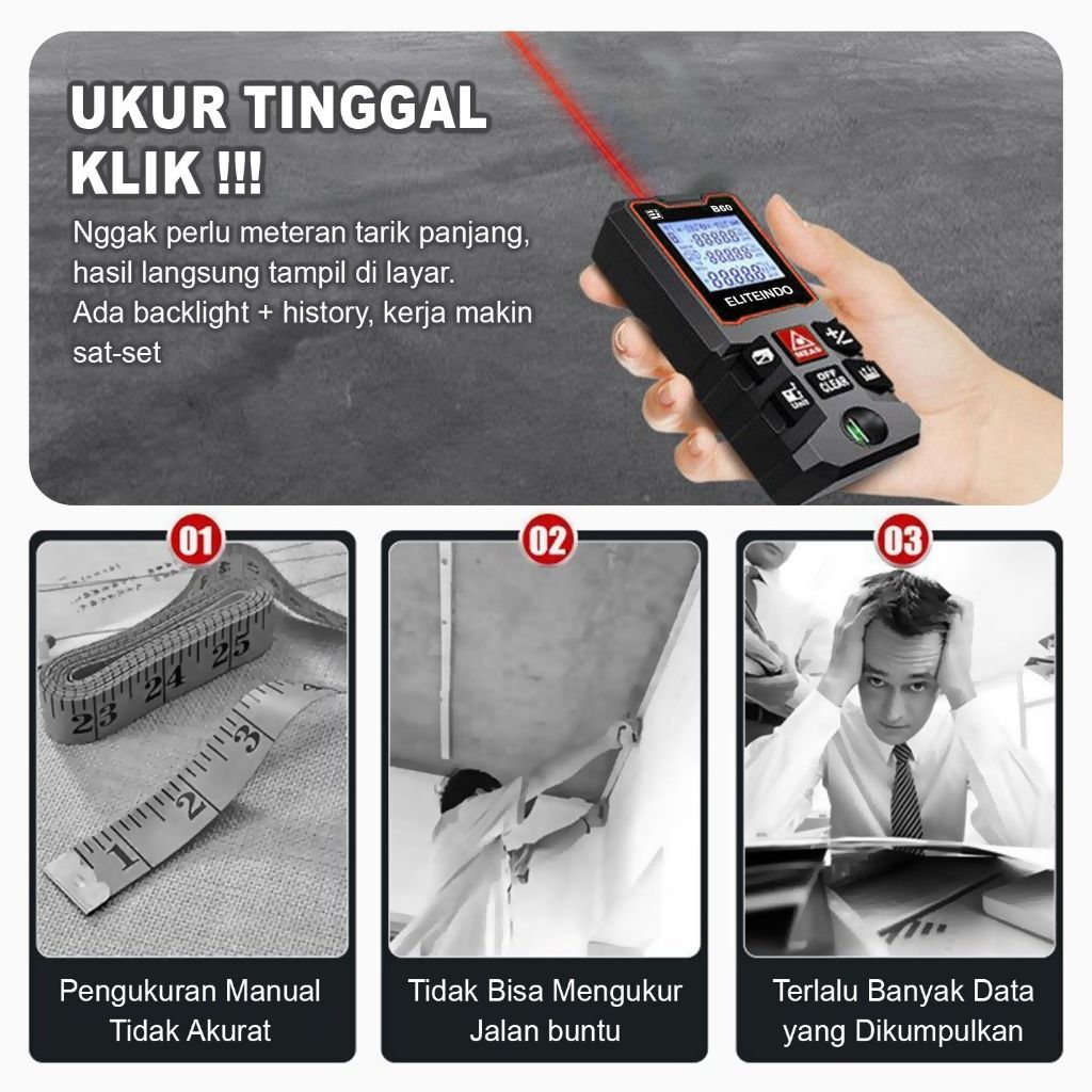 Meteran Laser Digital Laser Pengukur Jarak 60m 80m 100m RangefinderDigital Meteran Laser Distance