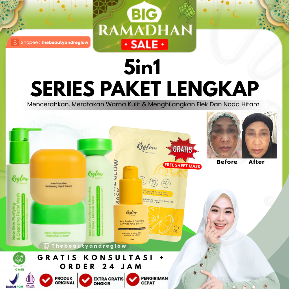 Reglow Skincare Original – Glowing Set Penghilang Flek & Bekas Jerawat Treatment Wajah Glowing & Pen