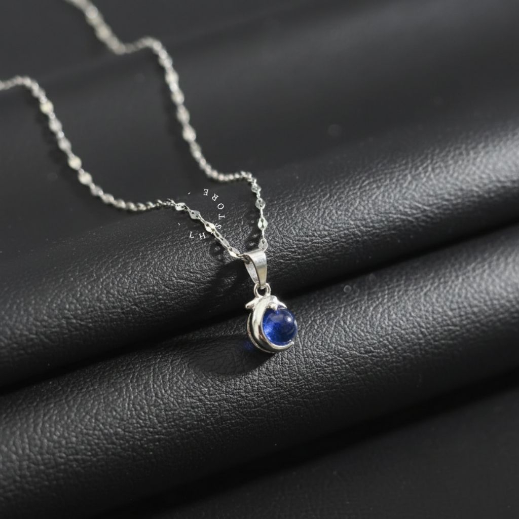 Kalung Silver liontin dolphin - Blue Sapphire Glow