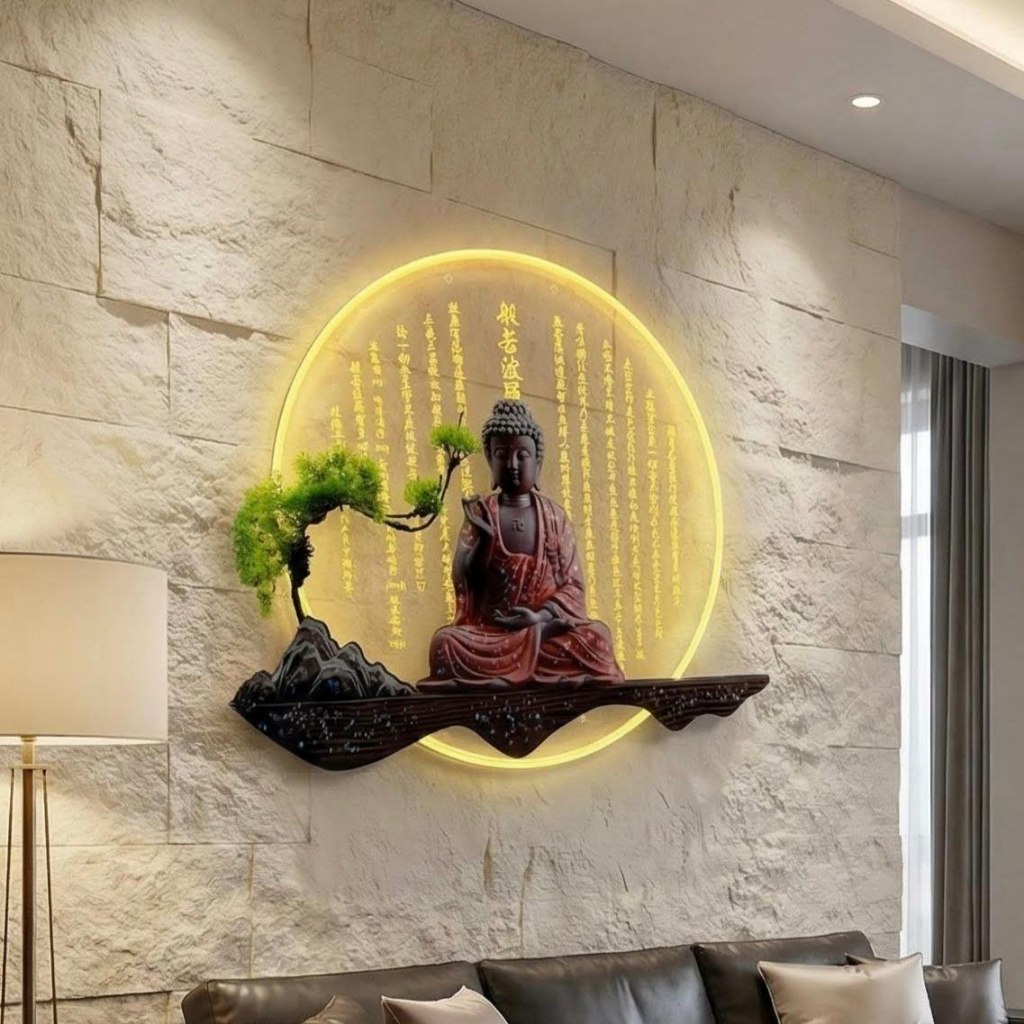 KD88 MUNI | Hiasan Dinding Buddha LED Estetik | Pajangan DInding Buddha 3D Modern | Dekorasi Rumah