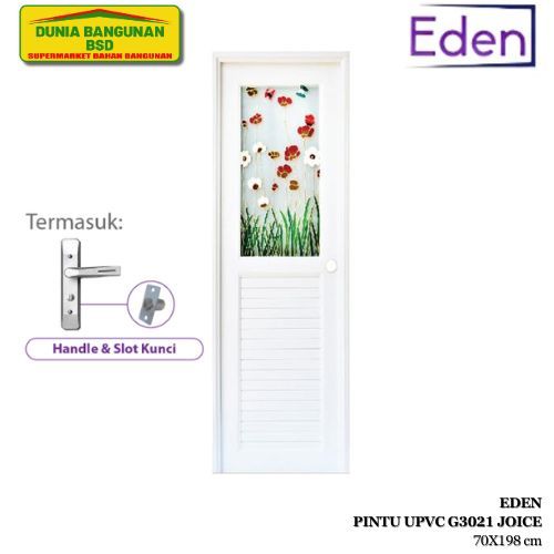 EDEN Pintu UPVC Eden B003 70x198cm Putih Anti Rayap Tahan Getaran Mudah Dipasang Kedap Suara