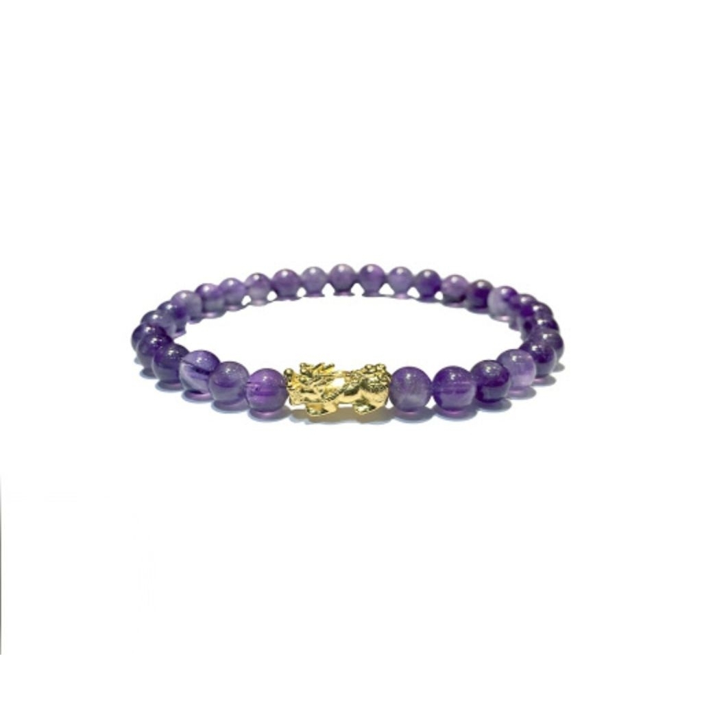 gelang batu kecubung ungu amethyst kalimantan gelang pria wanita pixiu naga dragon gold 24k 999 emas