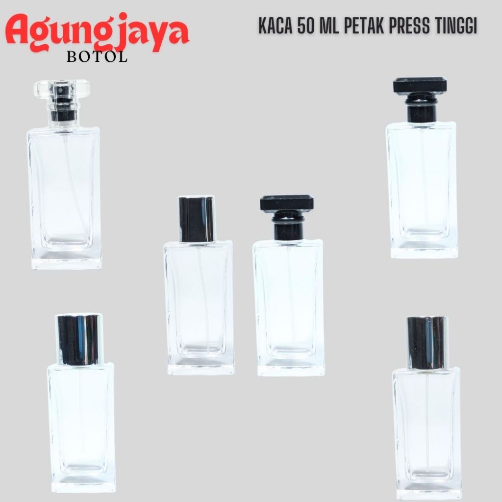 Botol Kaca Parfum 50 Ml Petak Press Tinggi Pump Gold / Botol Kaca Parfum 50 Ml /  Botol Kaca / Botol