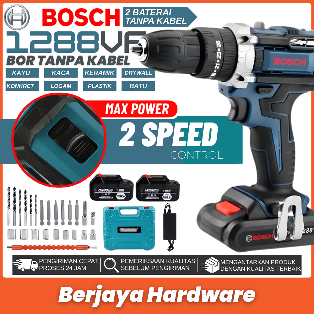 Bosch 1288V Mesin Bor Baterai 2 in 1 Tangan Cordless Drill Battery Bor Cordless Power Drills Kit Cor