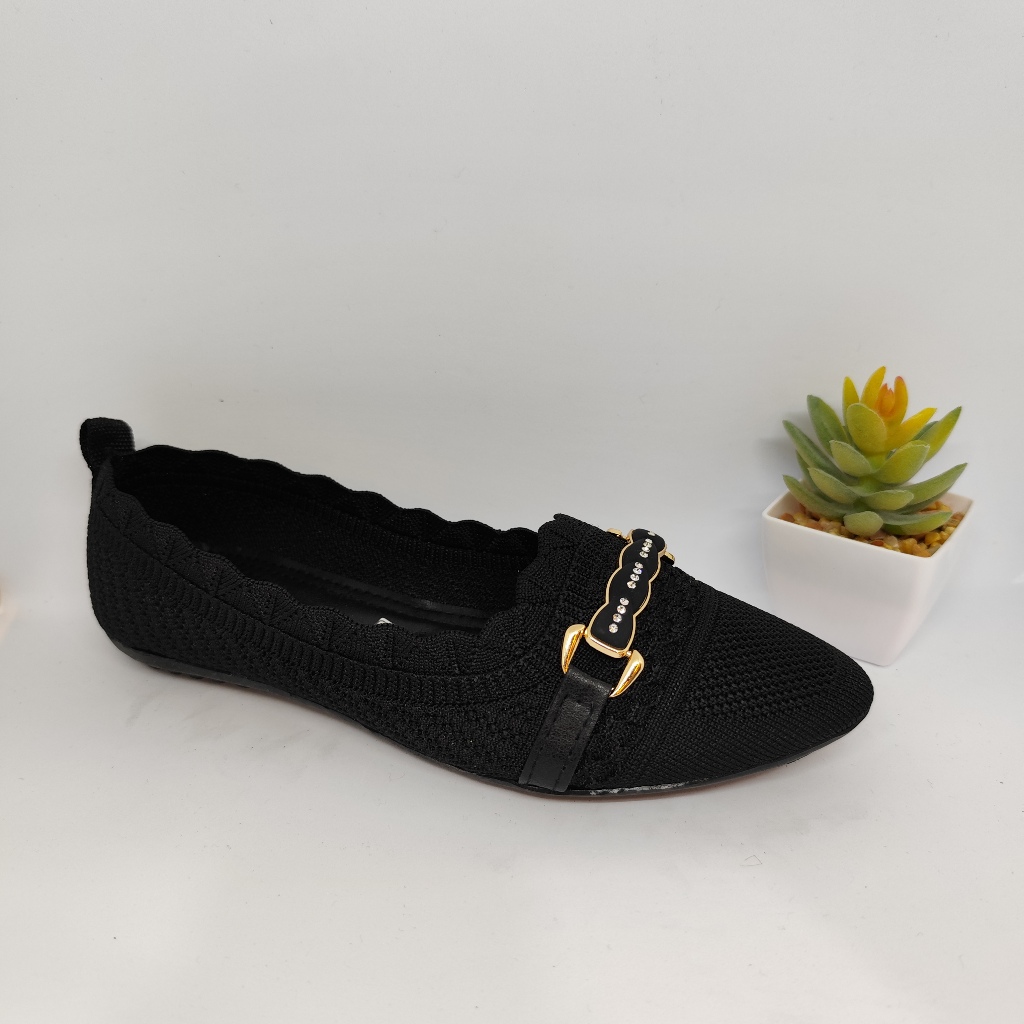 NewYordan Sepatu Wanita Kasoetkoe HB 717 Hitam | Flat Shoes Rajut | Casual & Nyaman