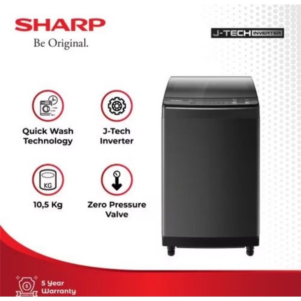 MESIN CUCI SHARP 1050XT J-TECH INVERTER 10,5KG 1 TABUNG
