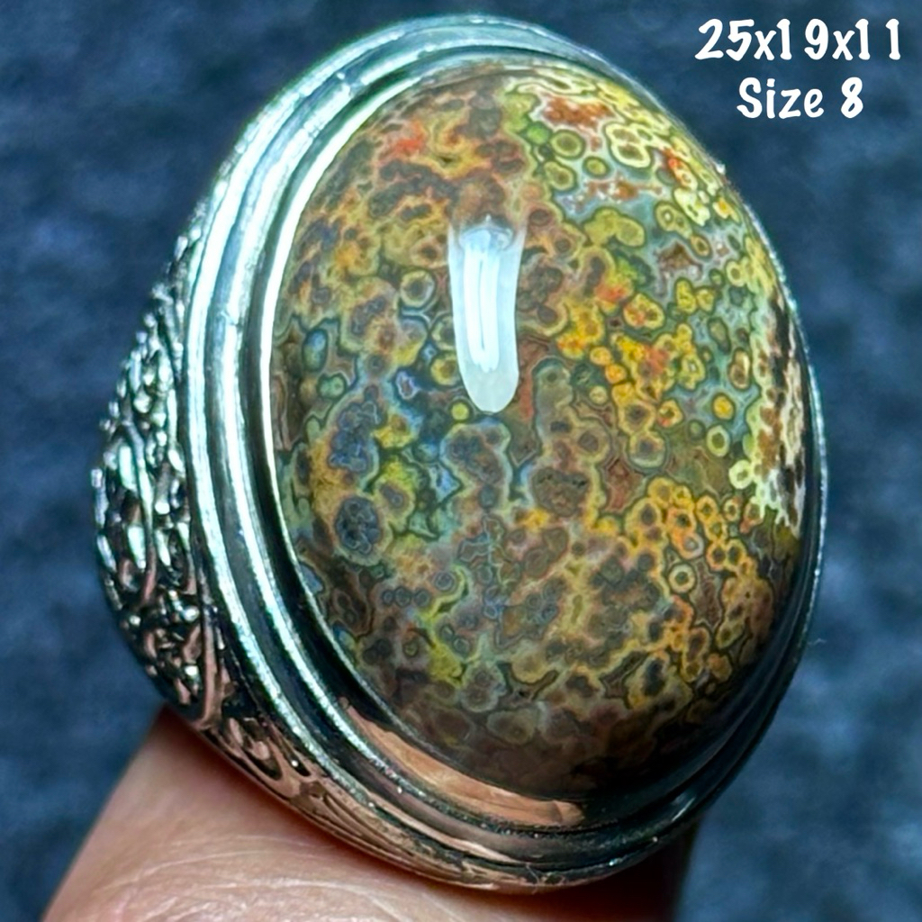 Cincin Batu Akik Natural Pancawarna Klawing Kembang (asli alam)