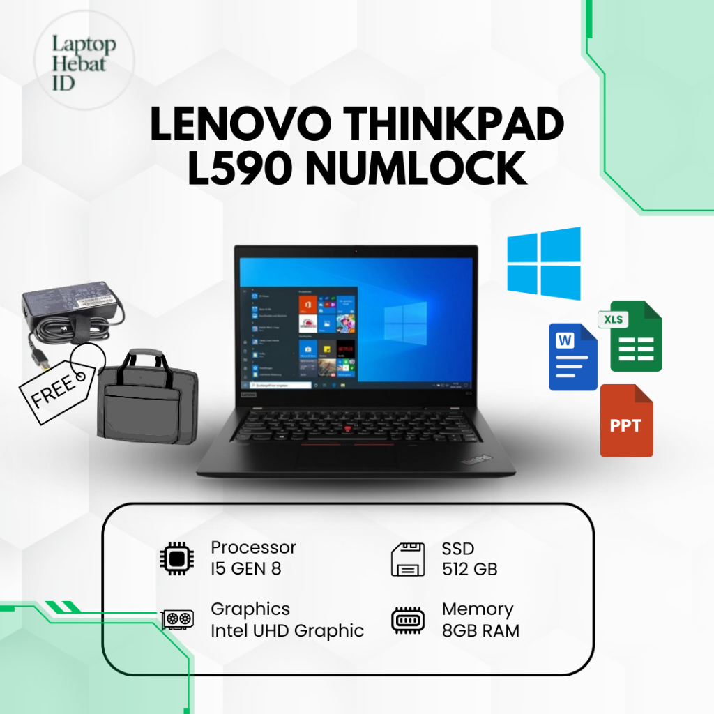 [ LAPTOP HEBAT ] LAPTOP LENOVO THINKPAD L590 NUMLOCK I5 GEN 8 RAM 16GB SSD 512 NVME BERGARANSI MULUS
