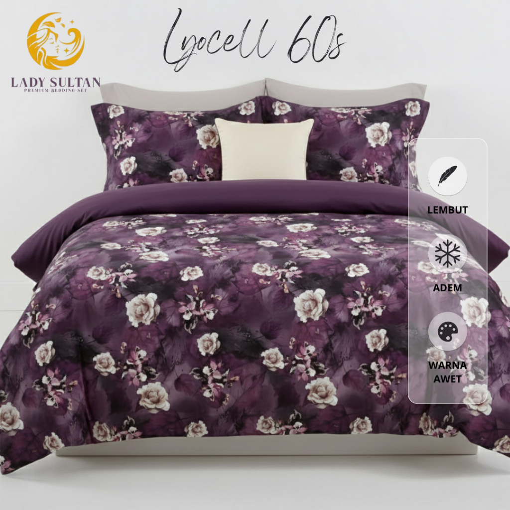 Lady Sultan Bedcover Set Sutra Organik 60s Motif flower Bunga Besar