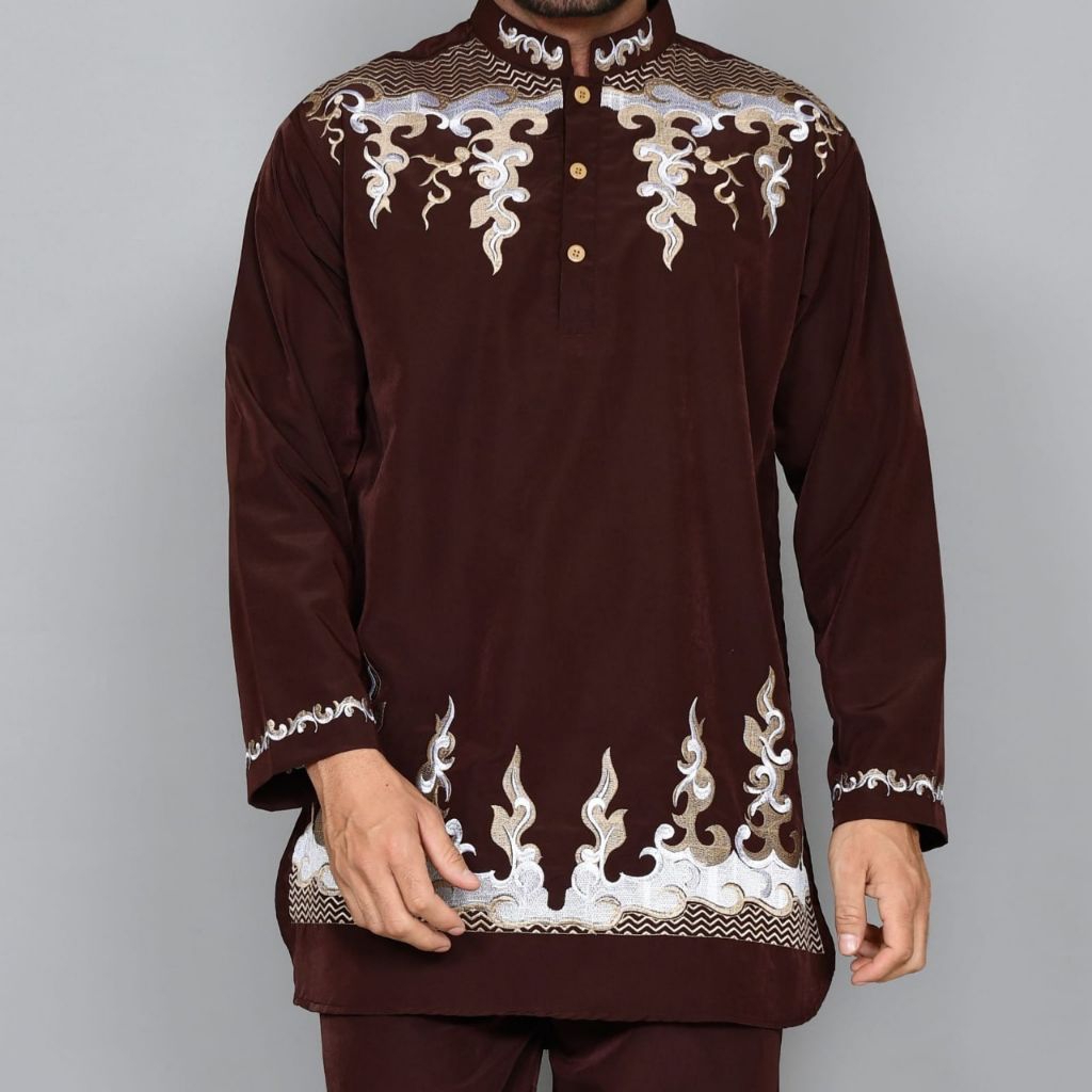 Setelan koko pakistan bordir Koko stelan pria terlaris-Setelan Koko Pria Bordir mahogany