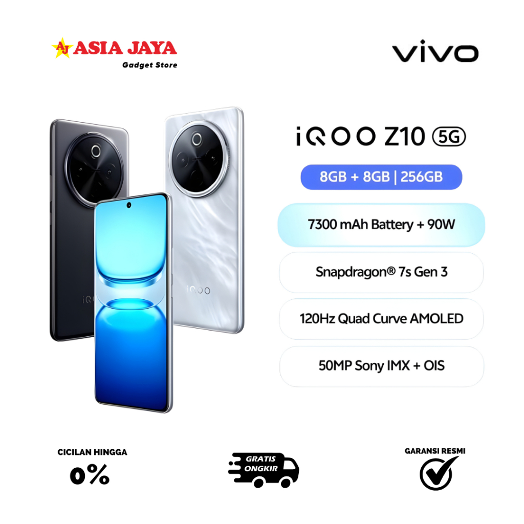 [Ex Display] VIVO iQOO Z10 5G Ram 12/512GB, 7300mAh + 90Watt, Snapdragon 7s Gen 3, AnTuTu 822,705, 1
