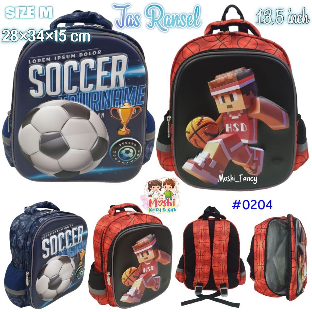 Tas Ransel Anak Bola Basket / Tas Ransel Anak Motif Bola Basket dan Bola Sepak Soccer /  Tas Backpac