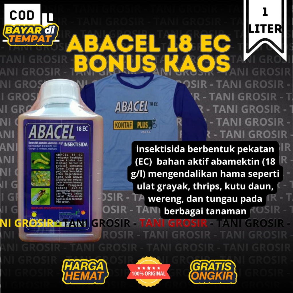 Abacel Abamektin 1 Liter – Insektisida Pembasmi Kutu Trips Tungau Tanaman + Bonus Kaos
