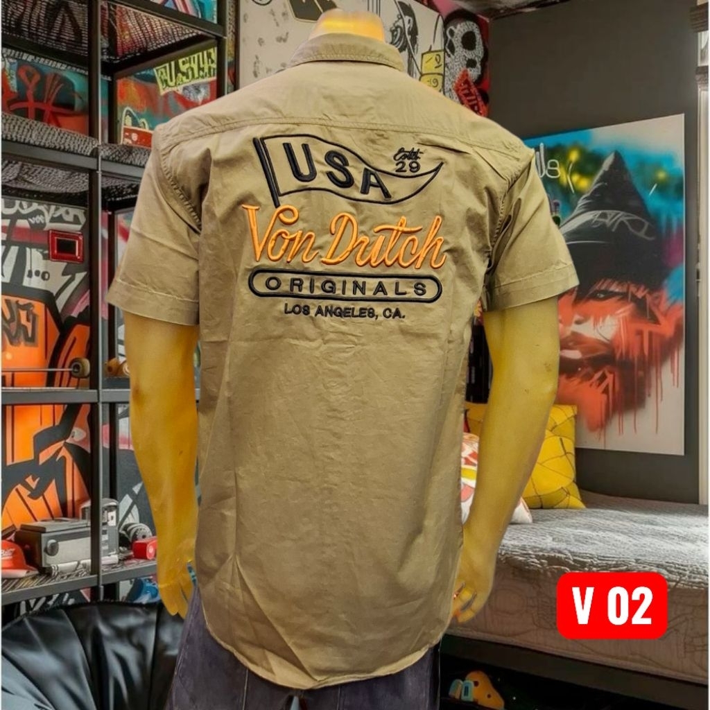 KEMEJA  VON DUTCH PRIA USA WORKSHIRT  EDISI FULL BORDIR